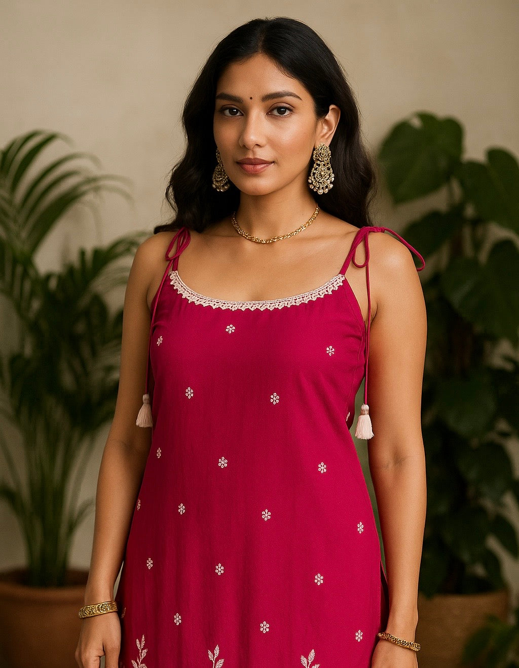 'Dil' Fuchsia Pink Threadwork 3 piece Kurta Set