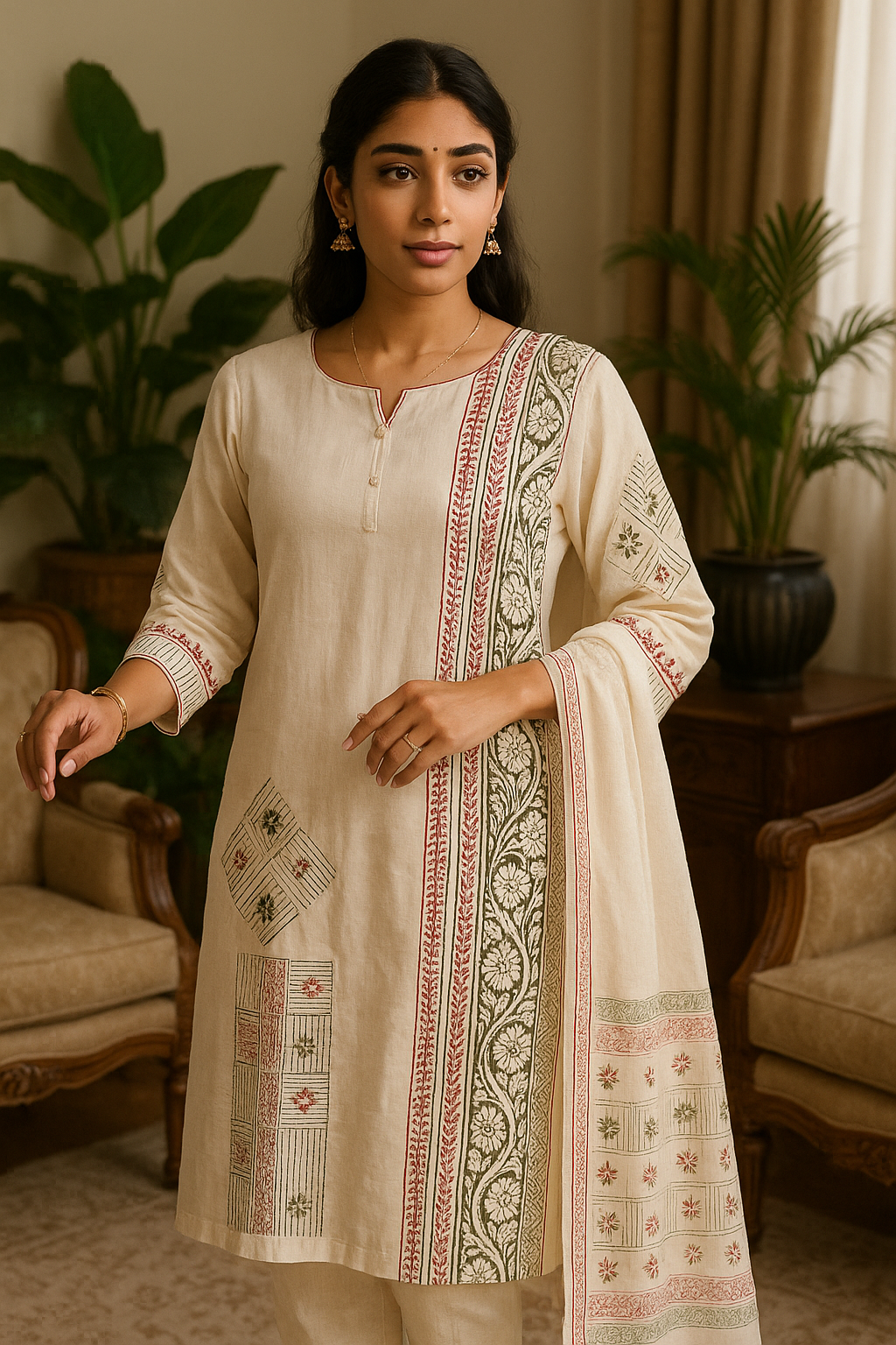 'Khayal' Earth Bloom- Off White Kurta Set with Dupatta