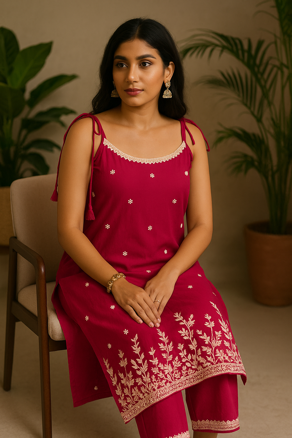 'Dil' Fuchsia Pink Threadwork 3 piece Kurta Set