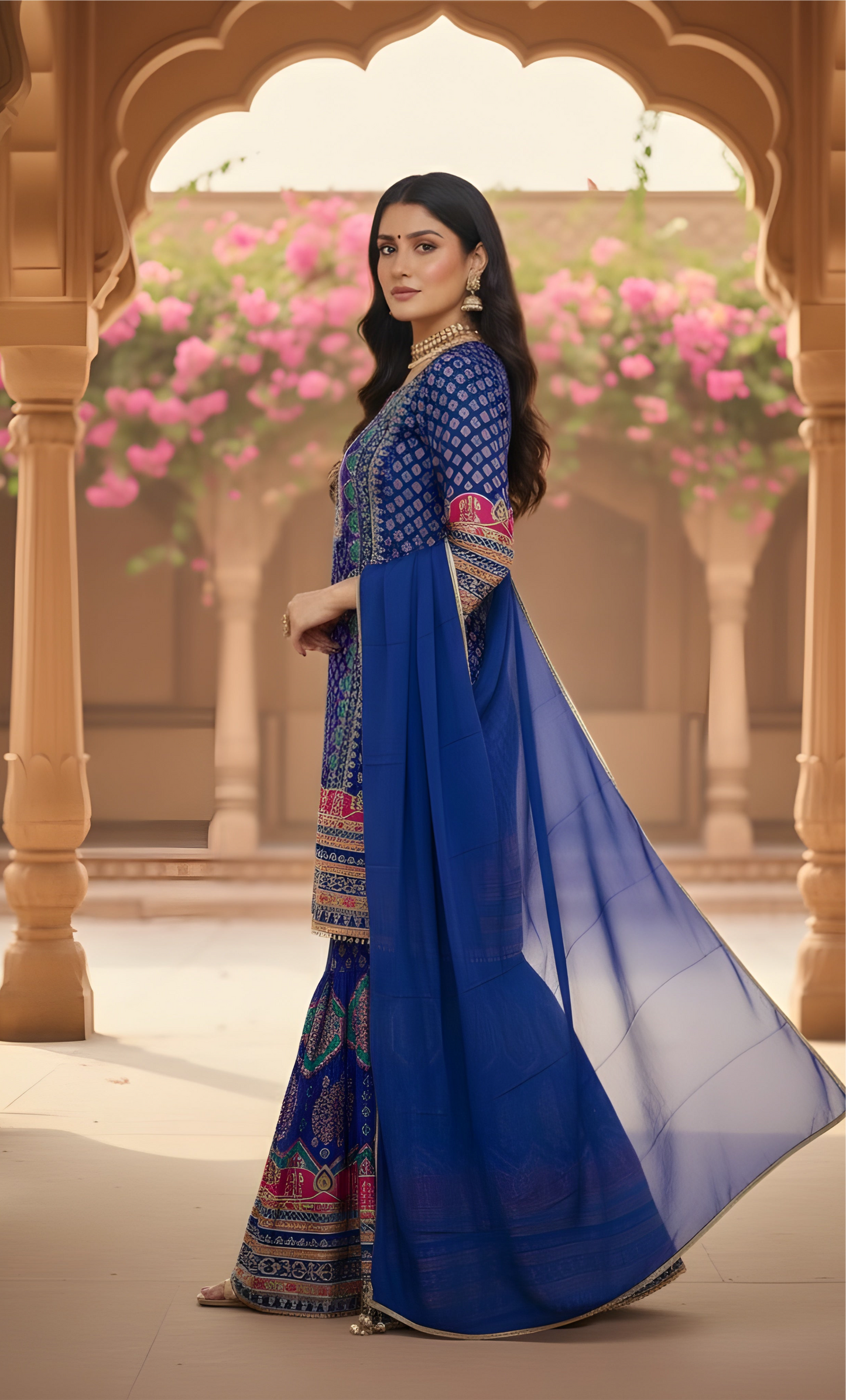 Royal Blue Brocade Crepe Silk Sharara Set