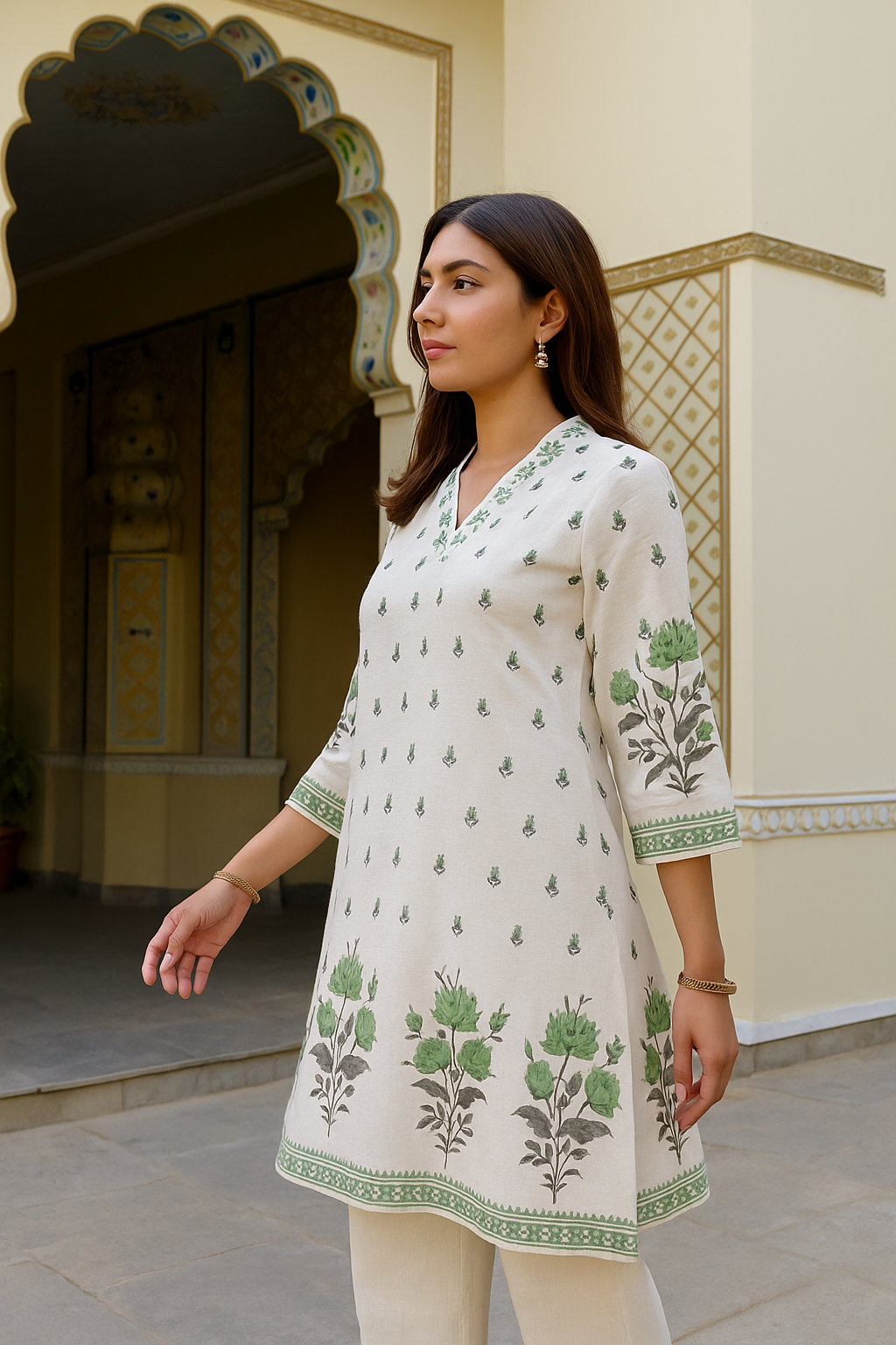 'Saans' Ivory Garden- Subtle Floral Kurta Set