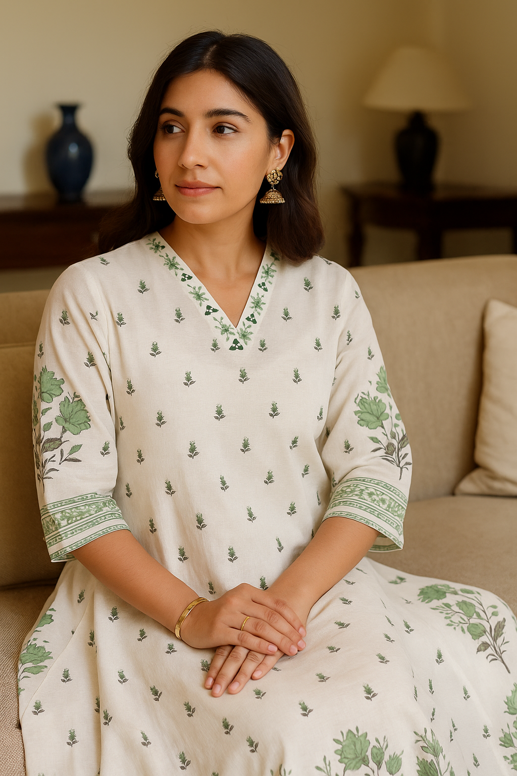 'Saans' Ivory Garden- Subtle Floral Kurta Set