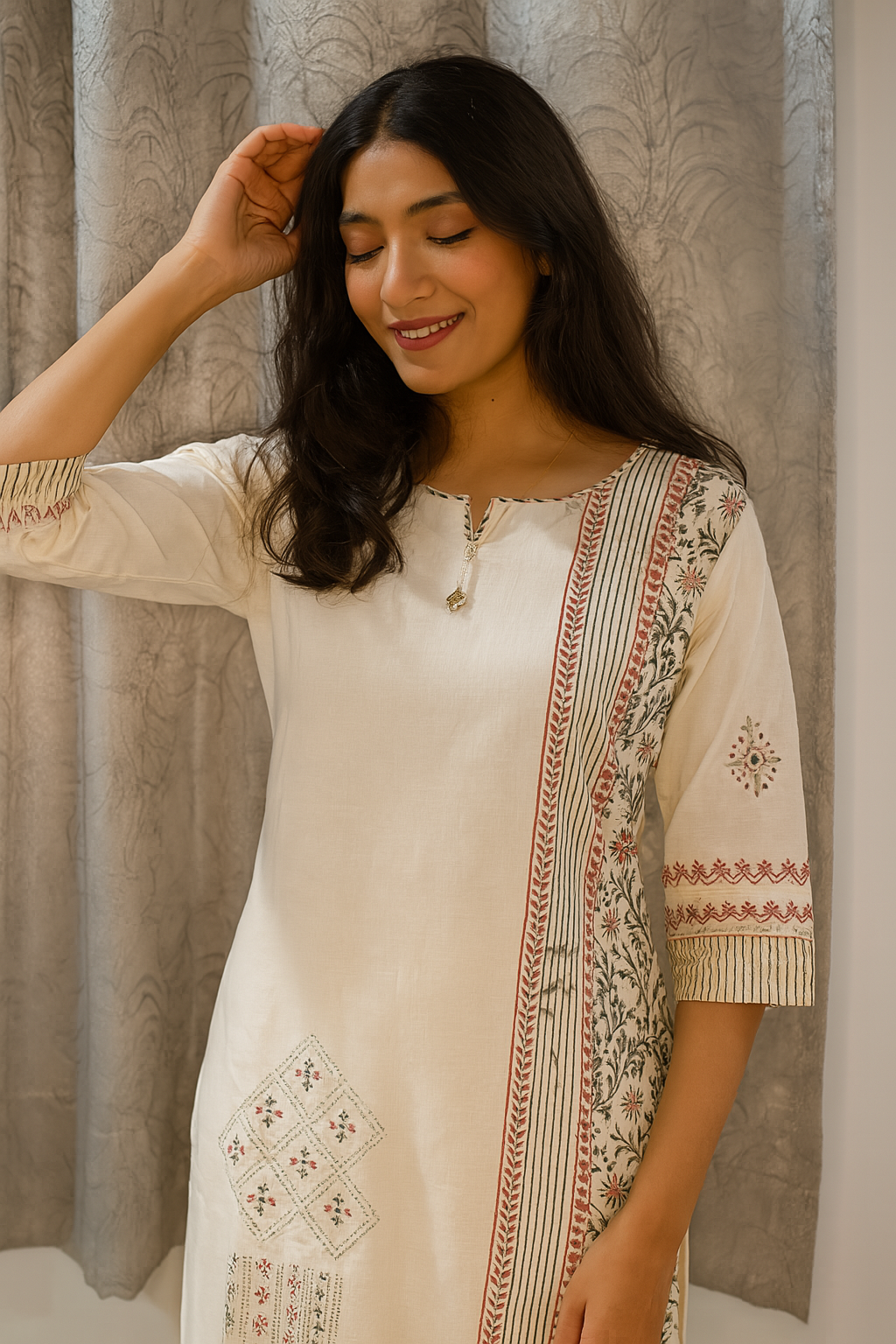 'Khayal' Earth Bloom- Off White Kurta Set with Dupatta
