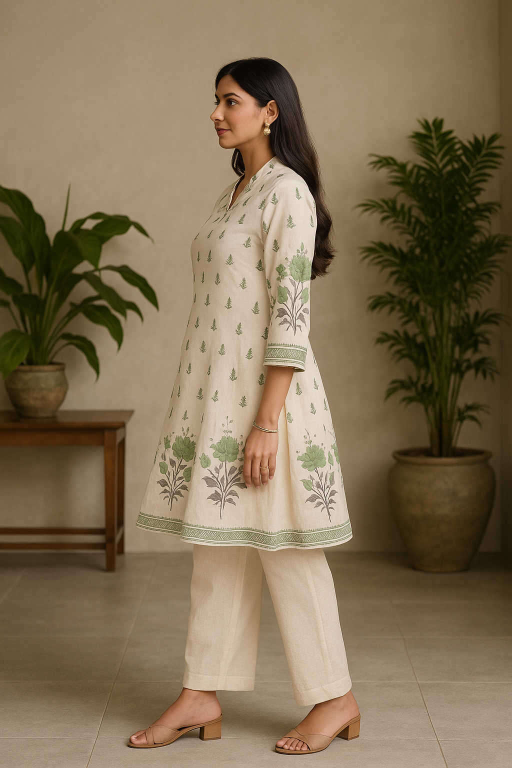'Saans' Ivory Garden- Subtle Floral Kurta Set