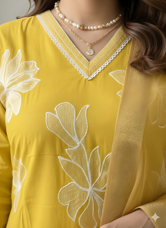 The Marigold Bloom Roman Silk Suit Set
