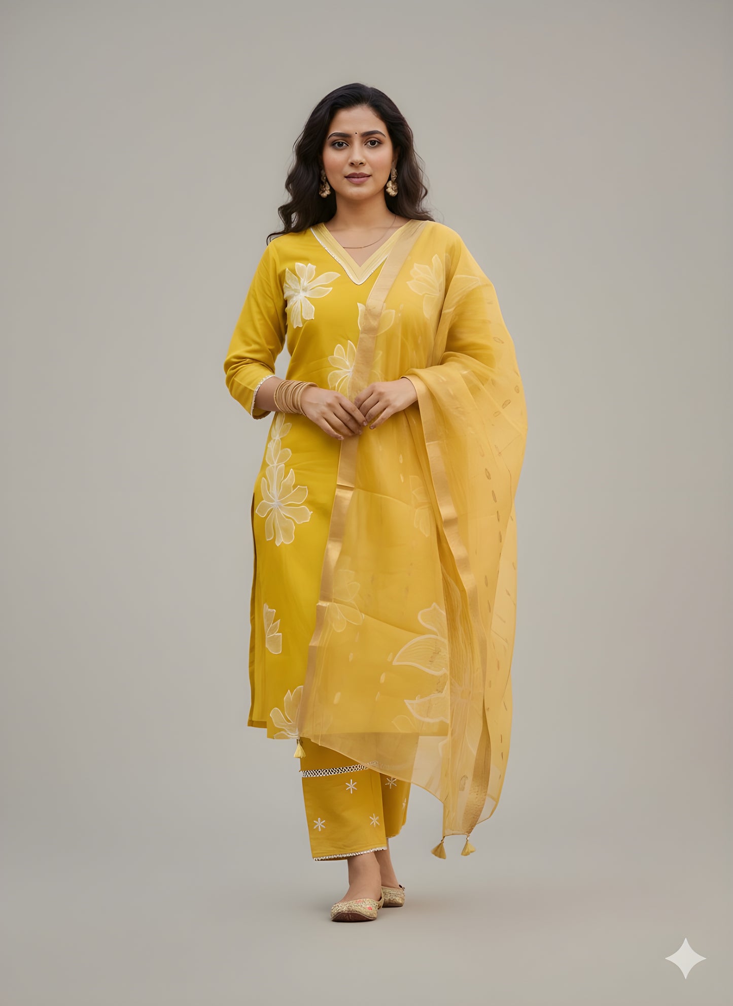 The Marigold Bloom Roman Silk Suit Set