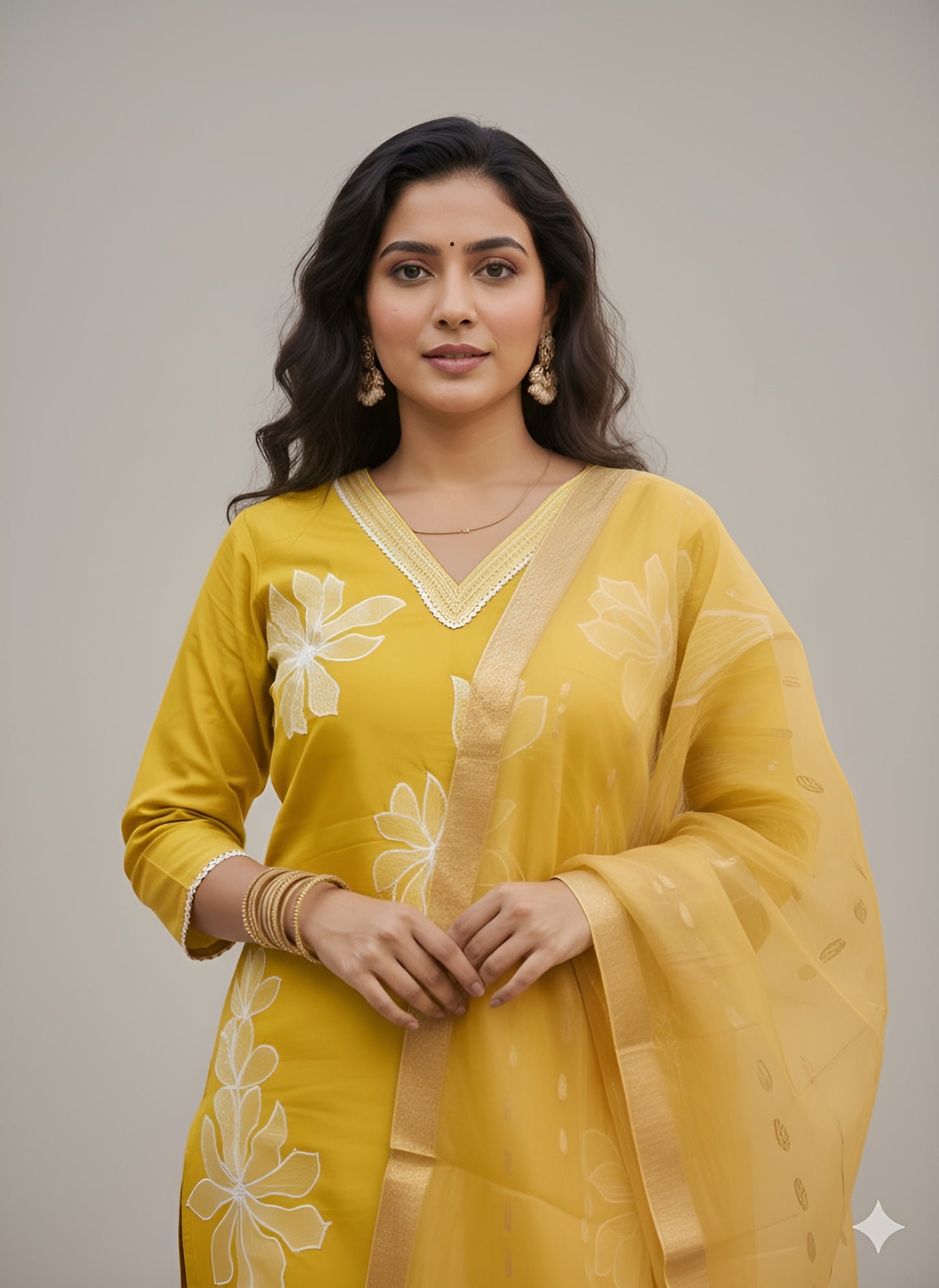 The Marigold Bloom Roman Silk Suit Set