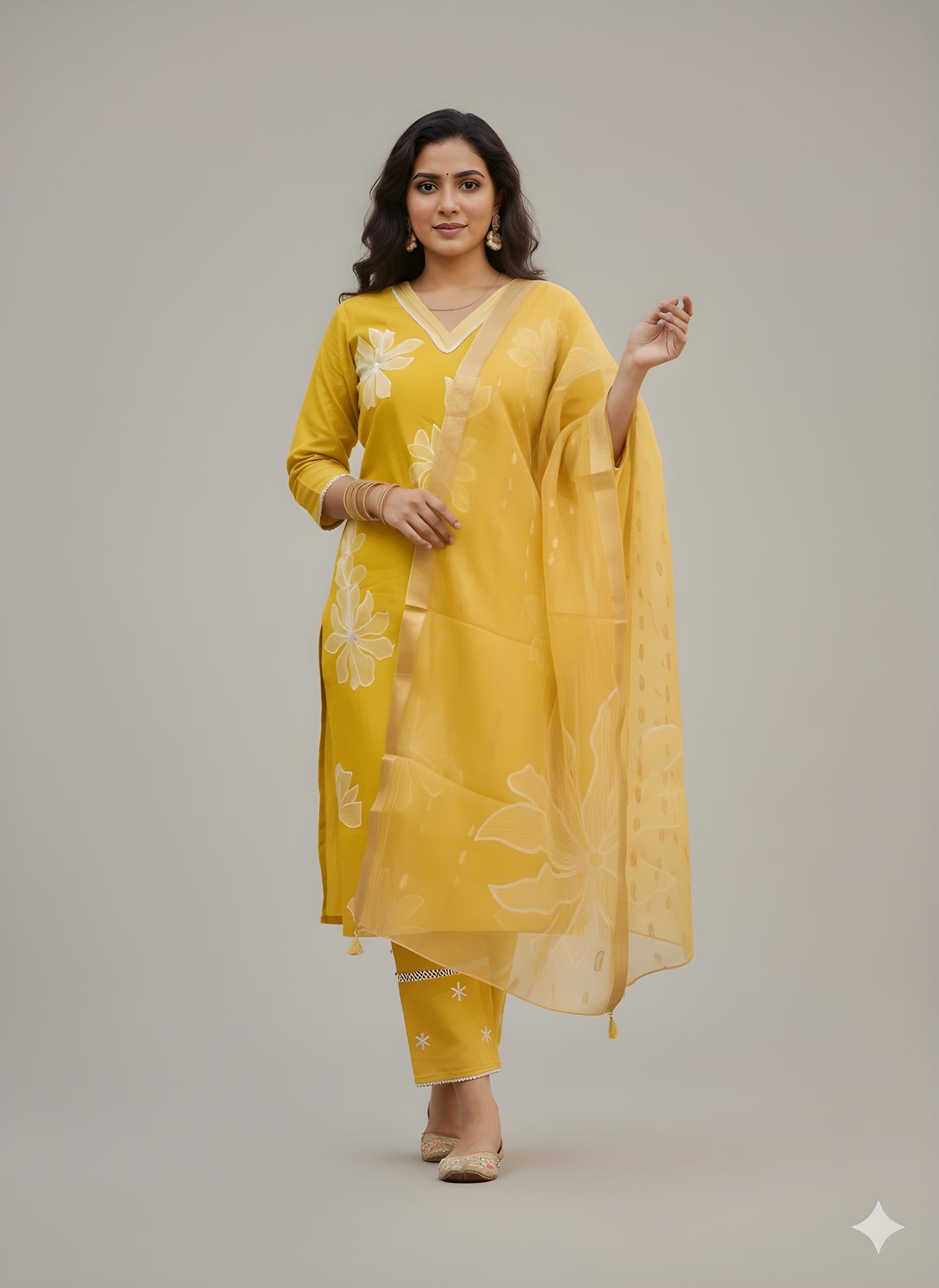 The Marigold Bloom Roman Silk Suit Set