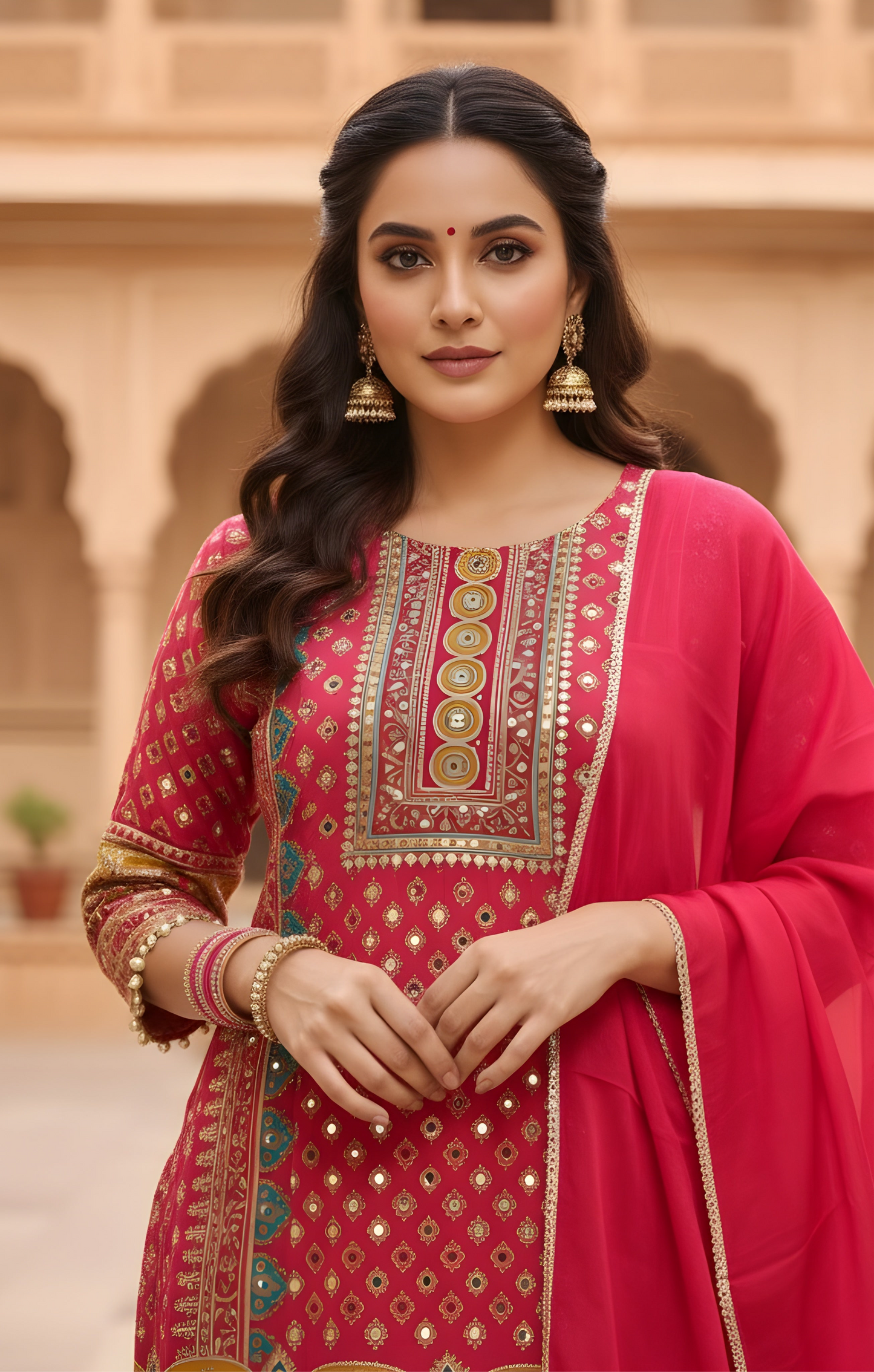 Scarlet Radiance: Traditional Crepe Silk Red Sharara Set