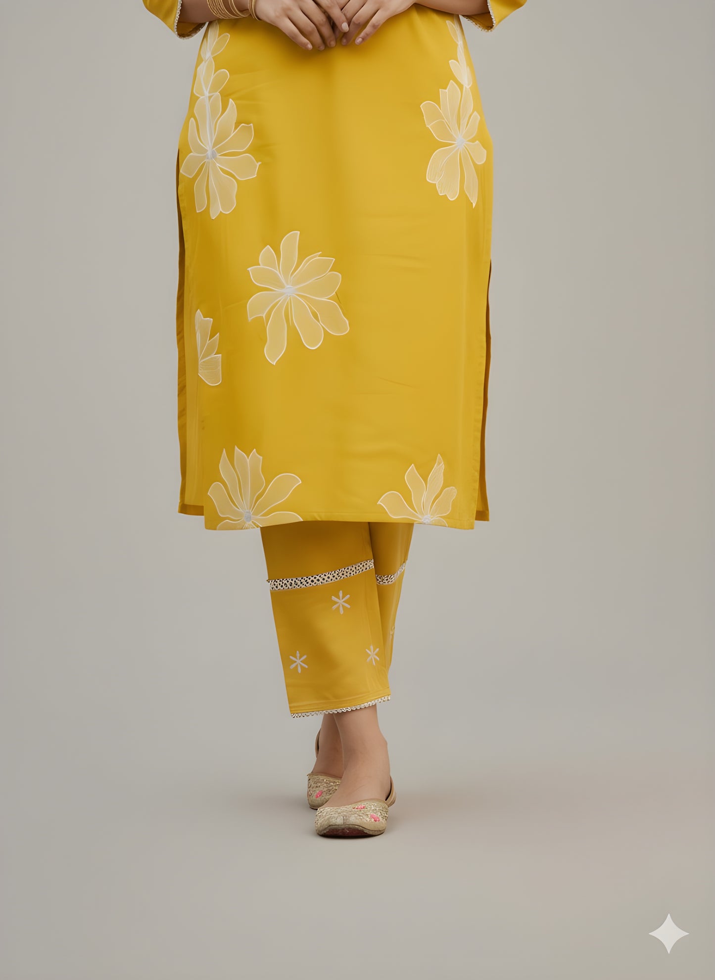 The Marigold Bloom Roman Silk Suit Set