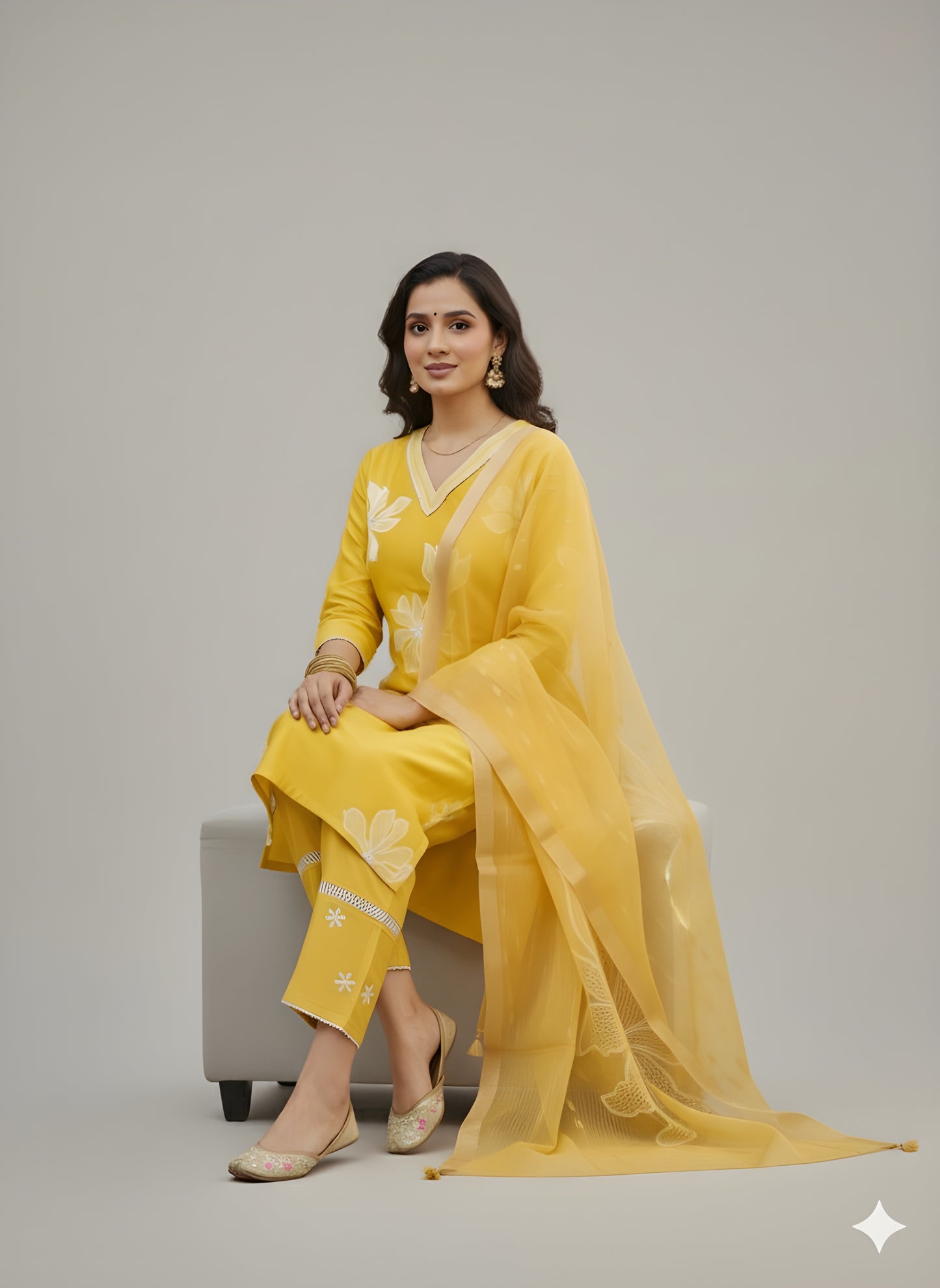 The Marigold Bloom Roman Silk Suit Set