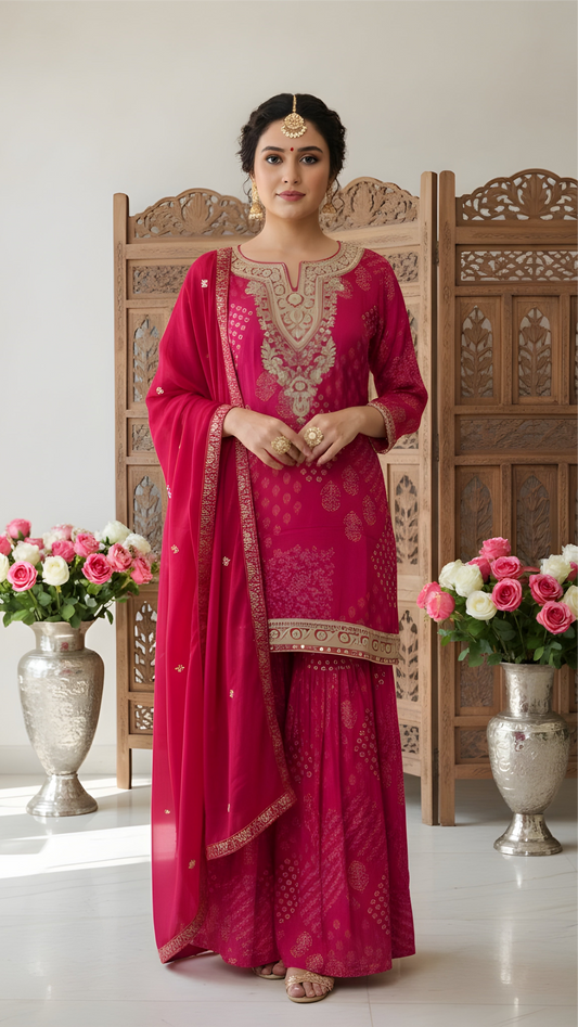 Petal Pink Opulence: Embroidered Kurta Set with Heavy Gold Zari