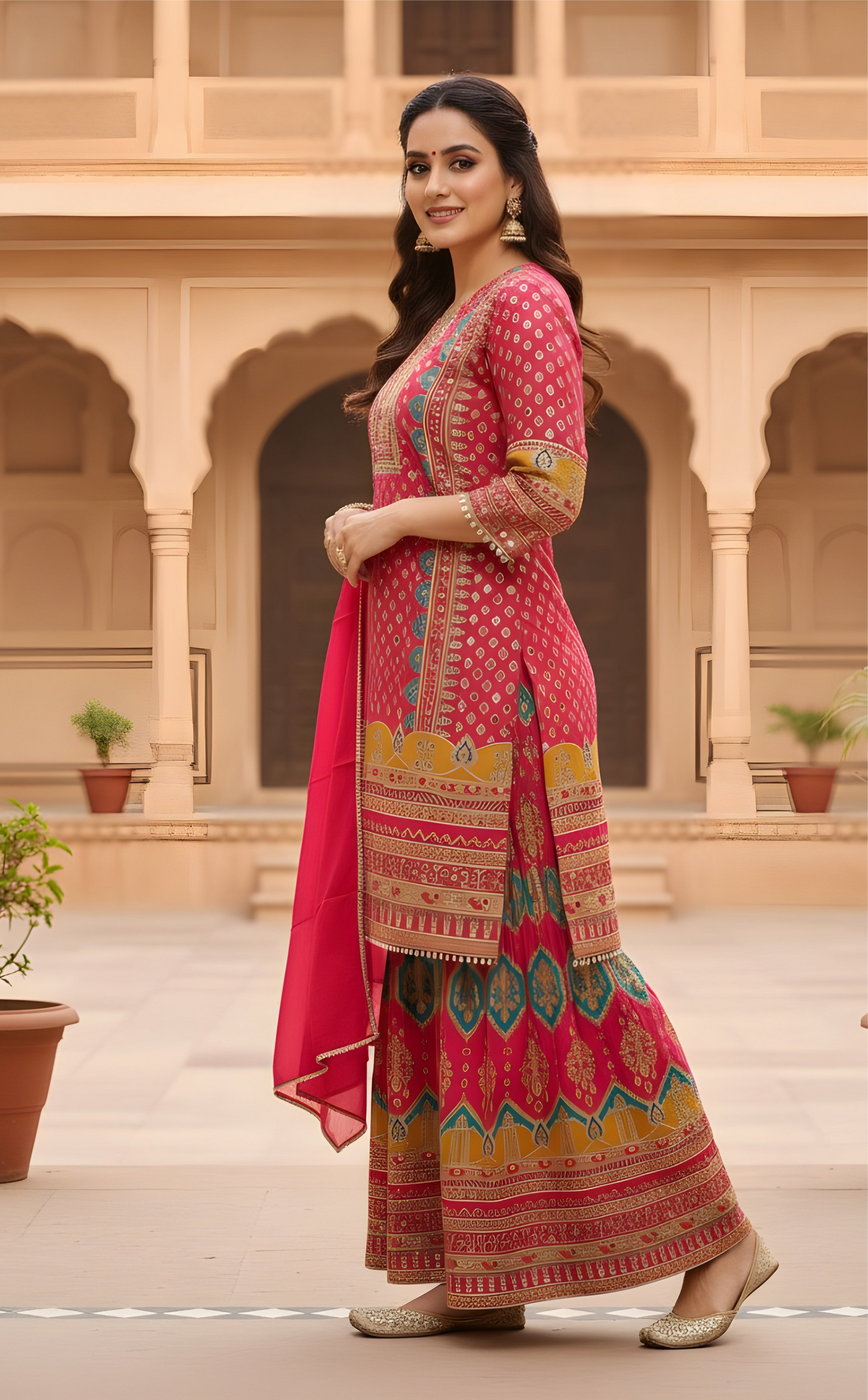 Scarlet Radiance: Traditional Crepe Silk Red Sharara Set