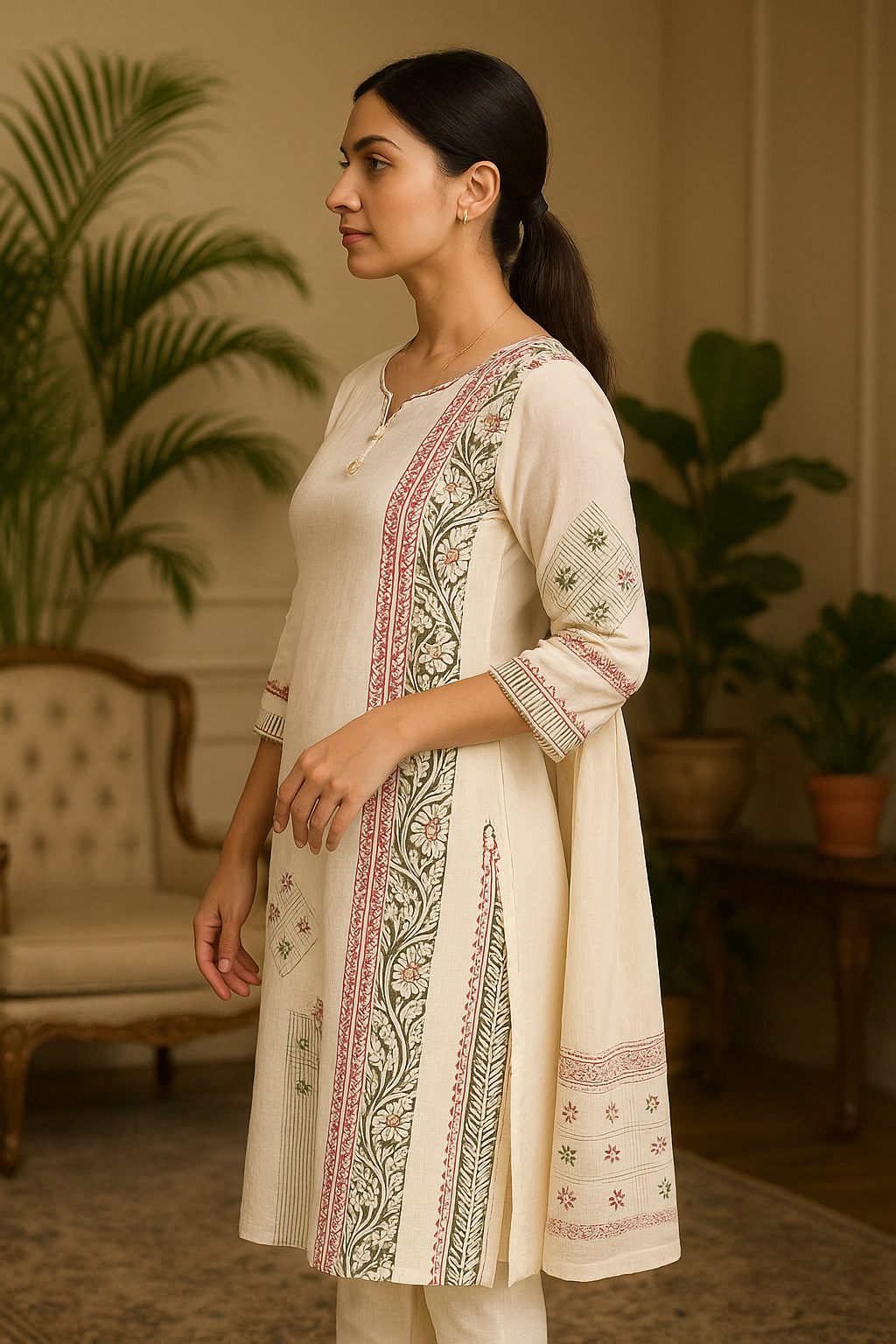 'Khayal' Earth Bloom- Off White Kurta Set with Dupatta