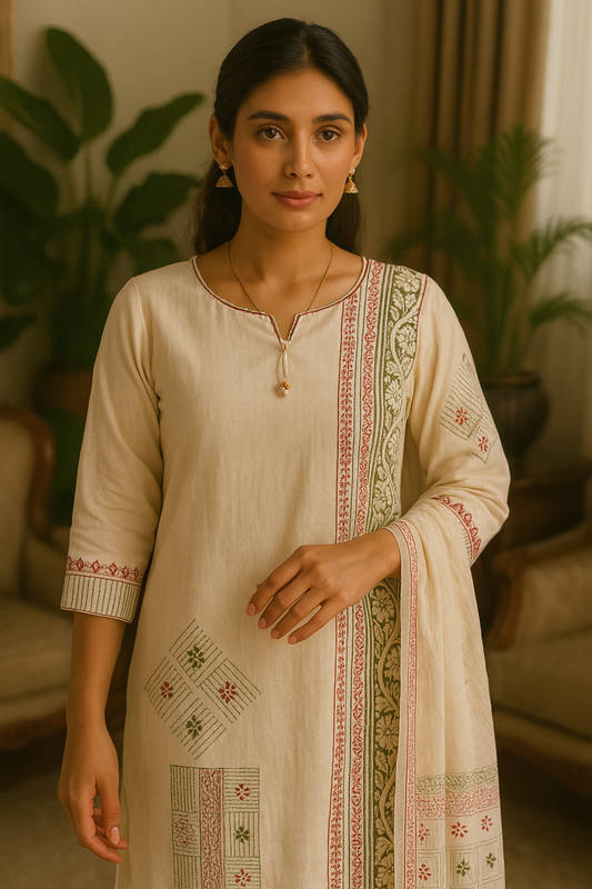 'Khayal' Earth Bloom- Off White Kurta Set with Dupatta