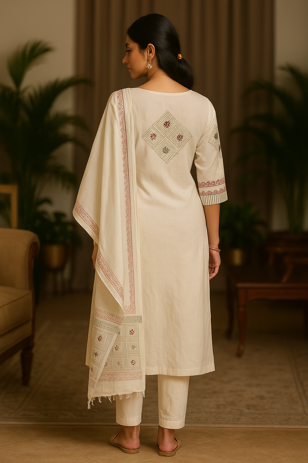 'Khayal' Earth Bloom- Off White Kurta Set with Dupatta