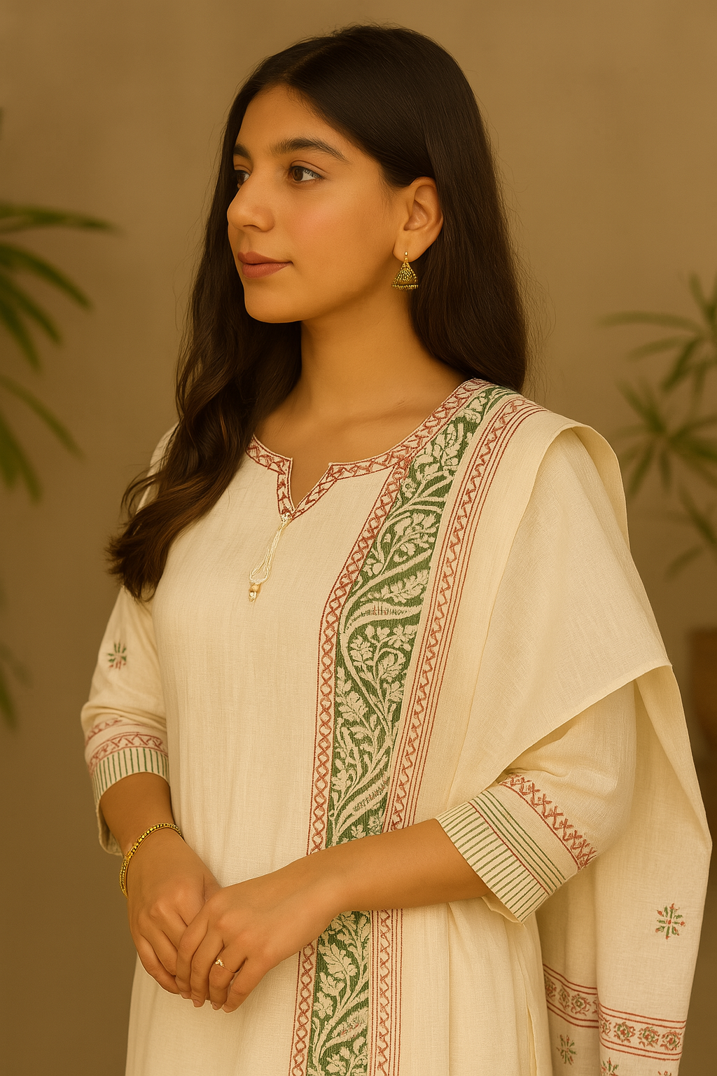 'Khayal' Earth Bloom- Off White Kurta Set with Dupatta