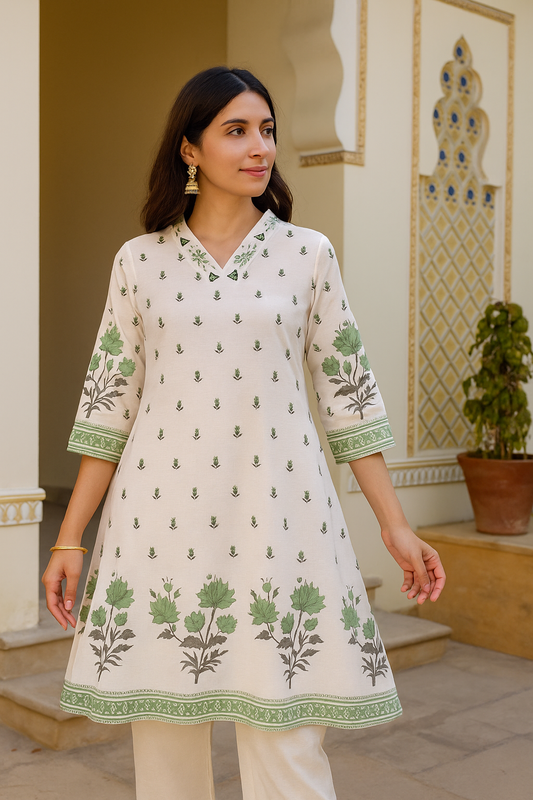 'Saans' Ivory Garden- Subtle Floral Kurta Set