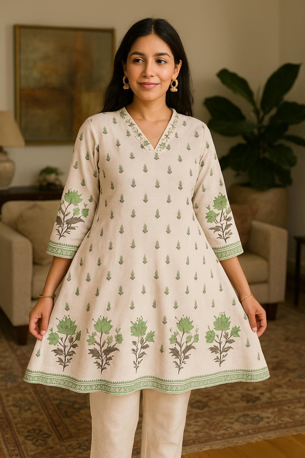 'Saans' Ivory Garden- Subtle Floral Kurta Set