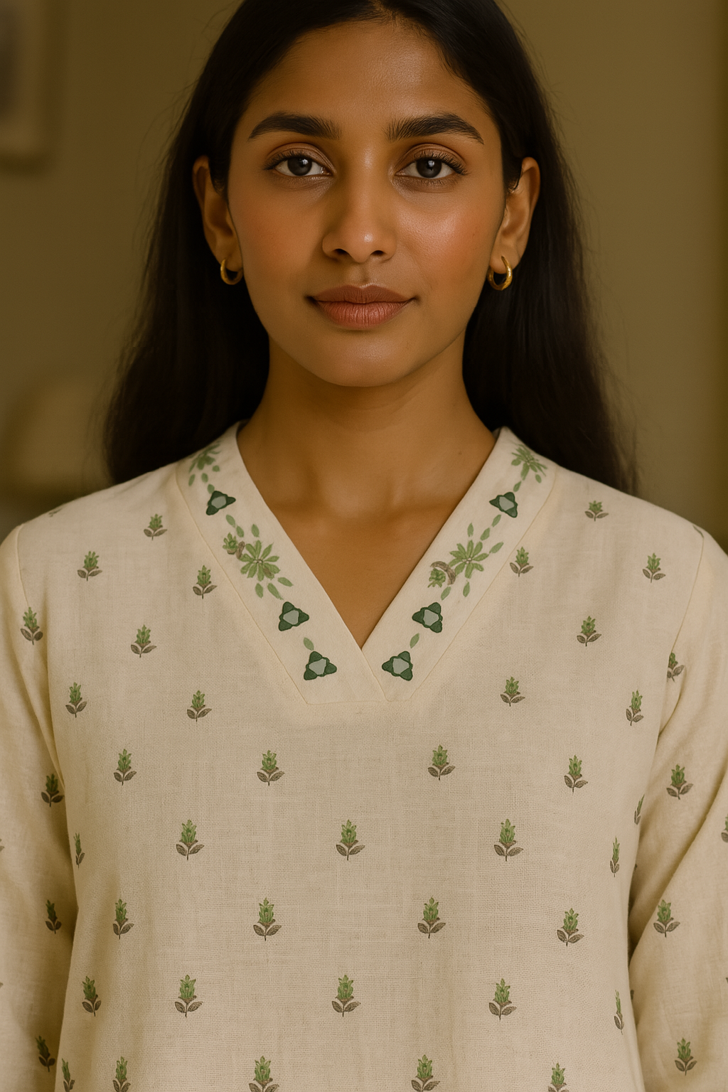 'Saans' Ivory Garden- Subtle Floral Kurta Set