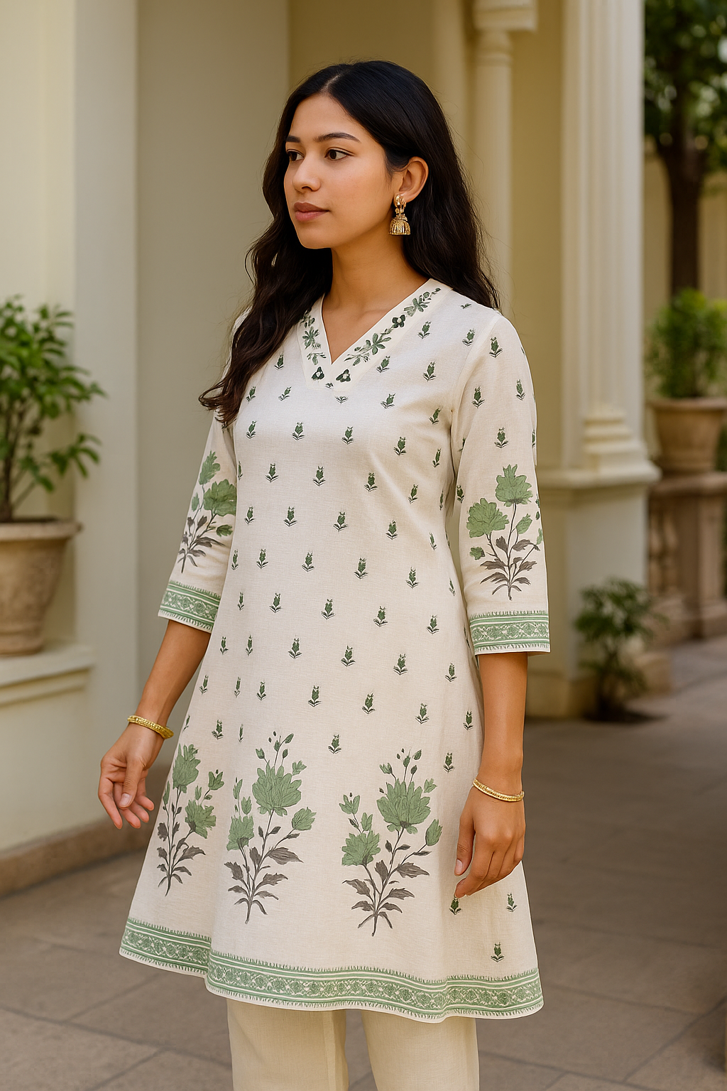 'Saans' Ivory Garden- Subtle Floral Kurta Set