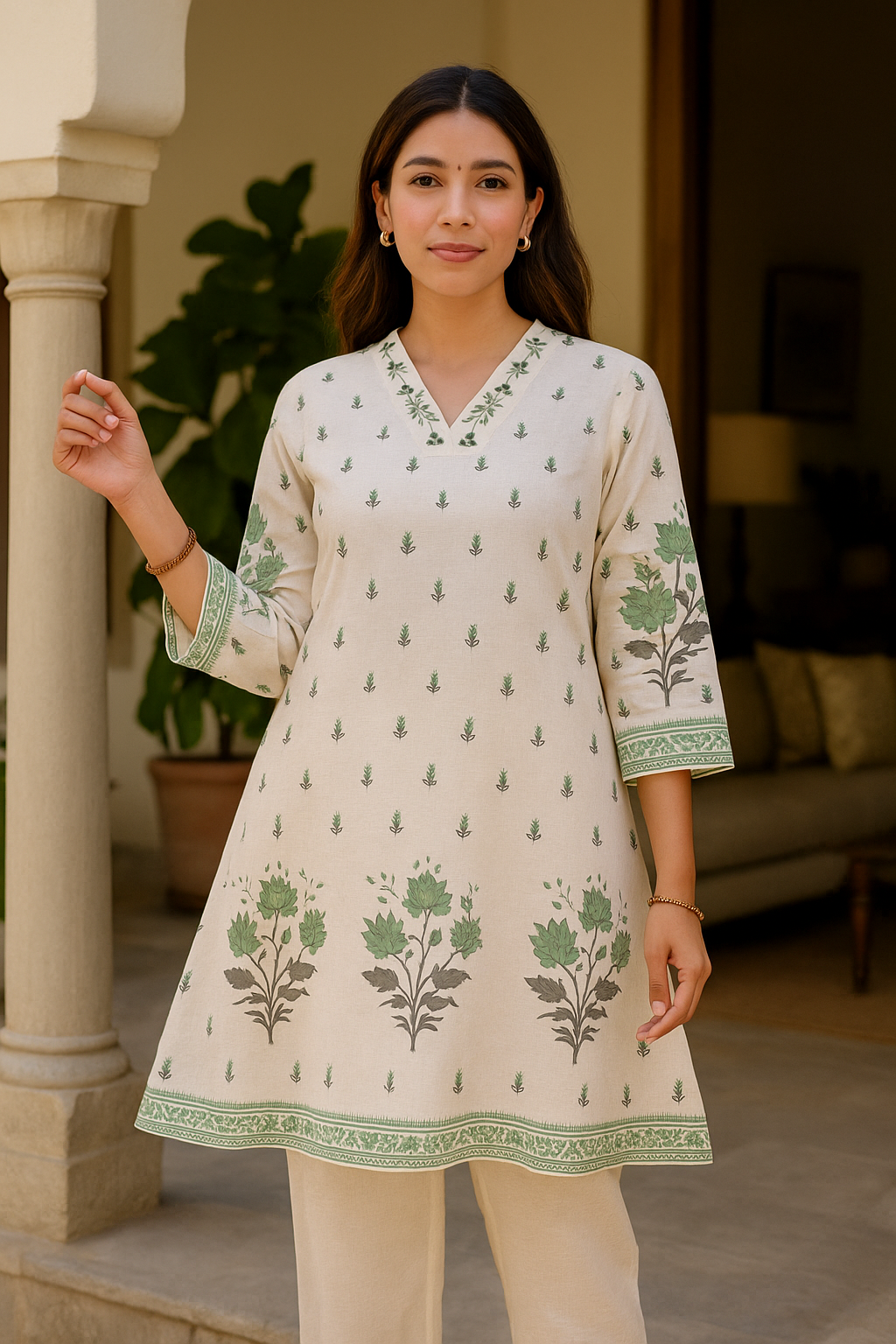 'Saans' Ivory Garden- Subtle Floral Kurta Set